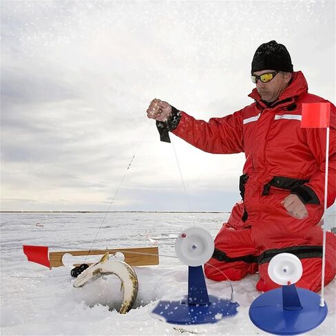 Ice Fishing Tip Up 8 pcs Portable Winter Ice Fishing Rod Tip Up with Flag Marker Pole Indicator Equipment in Accessories in Kuwait