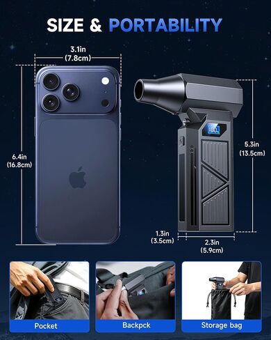 Compressed Air Duster,160000RPM Ultra Powerful Brushless Cordless Blower,4 Speed Mini Air Duster with LED,Rechargeable Dust Remover for PC,Keyboard,Car,Household & Outdoor Cleaning in Saudi Arabia