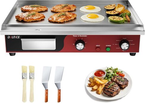 22" Commercial Electric Griddle 1500W, Flat Top Grill with 5-Min Reminder Timer, Adjustable Temp Control (122°F-572°F), Stainless Steel Countertop Griddle for Restaurant & Home Kitchen in Saudi Arabia