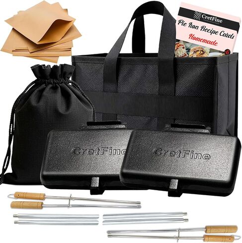 Extendable XL Pie Irons Cast Iron Sandwich Maker for Indoor & Outdoor Use, Camping Cookware with Storage Bag & Recipes & 50 DeliPaper (1 Pack) in Saudi Arabia