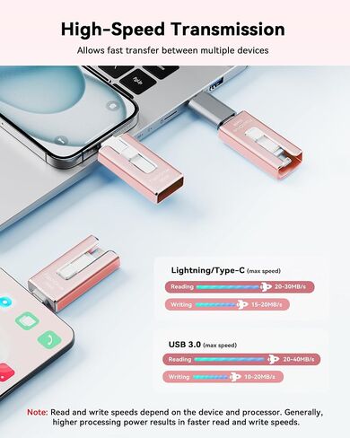 MFi Certified 3 in 1 Type-C USB Memory Stick Thumb Drive for Photos Videos Storage (Pink) in Kuwait
