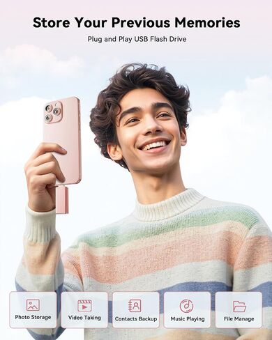 MFi Certified 3 in 1 Type-C USB Memory Stick Thumb Drive for Photos Videos Storage (Pink) in Kuwait