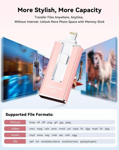 MFi Certified 3 in 1 Type-C USB Memory Stick Thumb Drive for Photos Videos Storage (Pink) in Kuwait