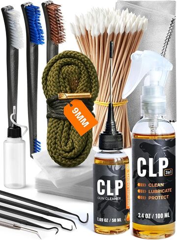Gun Cleaning Kit Complete - 3" Gun Cleaning Patches 9mm / 5.56 / 12ga, Double Head Brushes, 6-inch Swabs, Picks, Precision Gun Oil Applicator, Finishing Cloth - Lint Free And Highly Absorbent Supplies in Saudi Arabia
