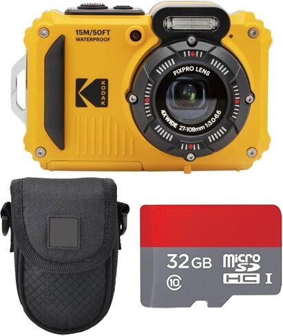 Kodak PIXPRO WPZ2 Rugged Waterproof Digital Camera Bundle with Black Point & Shoot Case + 32GB microSDHC Card (Yellow) Bundle (3 Items) in Kuwait