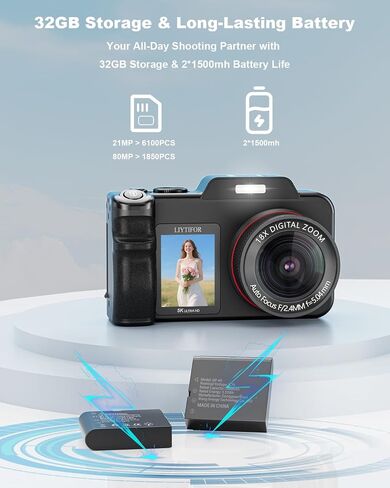 5K Digital-Cameras for Photography, 80MP 18X Zoom Charcoal Black in Kuwait