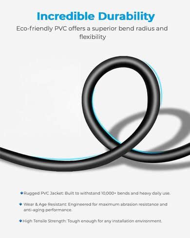 DDMALL Cat 8 Ethernet Cable 40FT, 40Gbps Round Internet Cable (40ft, Black) in Kuwait