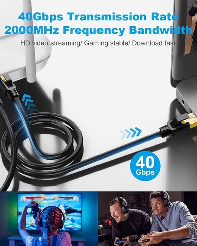 DDMALL Cat 8 Ethernet Cable 1.5FT, 40Gbps Round LAN Cable (1.5ft, Black) in Kuwait