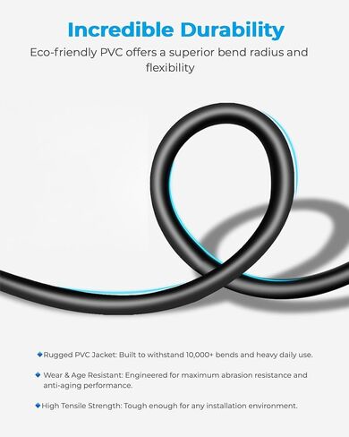 DDMALL Cat 8 Ethernet Cable 1.5FT, 40Gbps Round LAN Cable (1.5ft, Black) in Kuwait