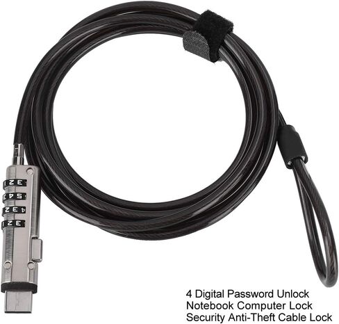Bewinner 4 Digit Password Computer Lock Security Cable Lock for Laptop Notebook - Anti Theft Steel Cable with 360° Rotating Head, Compatible with Standard Security Slot (74.8 in Saudi Arabia