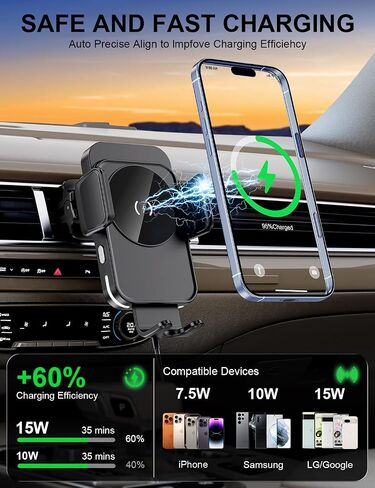 Wireless Car Charger, 15W Car Phone Holder Charger for iPhone 17 16 Series in Saudi Arabia