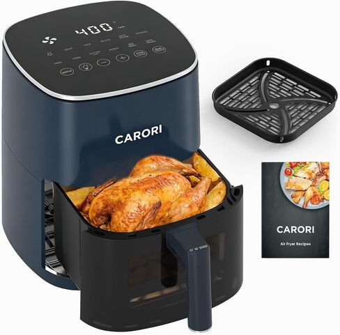 CARORI 6QT Air Fryer with Viewing Window, 12 Cooking Presets, 1700W Fast & Even Cooking, Max 400℉ Crisping, Bake, Roast, Reheat & Dehydrate, Large Nonstick Basket, Dishwasher Safe, Dark Blue in Kuwait