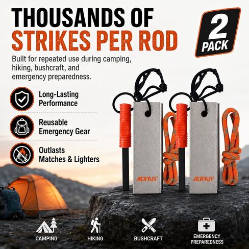 Magnesium Fire Starter 2-Pack, Hiking, Hunting and Backpacking in Saudi Arabia