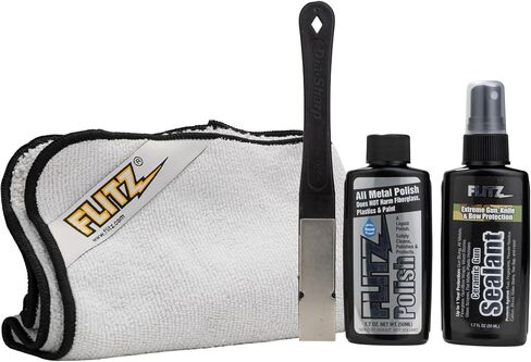 Flitz Knife Restoration Kit - USA-Made All-in-One Knife Cleaner & Restoration Tools - Includes 1.76oz Polish, 1.7oz Ceramic Sealant, Diamond Sharpener, & Microfiber Cloth - Rust Remover for Knives in Kuwait