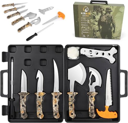 Kalkal 8 Pieces Hunting Knives Sharp Hunting Knife Set, Full Tang Handle Field Dressing Kit for Deer Hunting Season Camping Survival, for Hunter in Saudi Arabia
