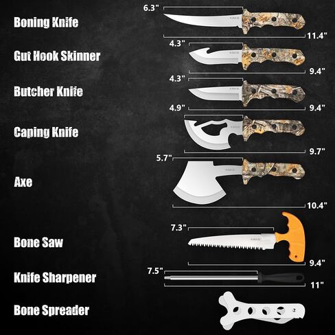 Kalkal 8 Pieces Hunting Knives Sharp Hunting Knife Set, Full Tang Handle Field Dressing Kit for Deer Hunting Season Camping Survival, for Hunter in Saudi Arabia