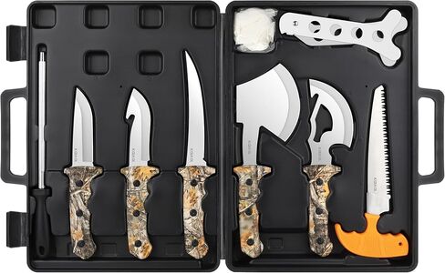Kalkal 8 Pieces Hunting Knives Sharp Hunting Knife Set, Full Tang Handle Field Dressing Kit for Deer Hunting Season Camping Survival, for Hunter in Saudi Arabia