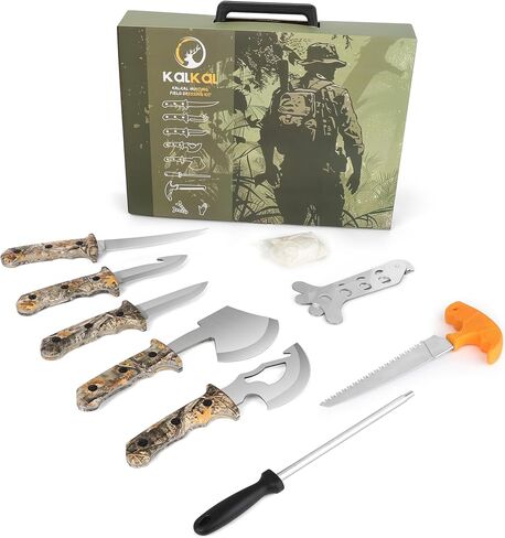 Kalkal 8 Pieces Hunting Knives Sharp Hunting Knife Set, Full Tang Handle Field Dressing Kit for Deer Hunting Season Camping Survival, for Hunter in Saudi Arabia