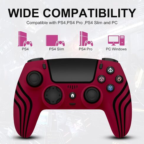 وحدة تحكم لاسلكية لجهاز PS4، وحدة تحكم متوافقة مع PS4/Slim/Pro، أحمر in Kuwait