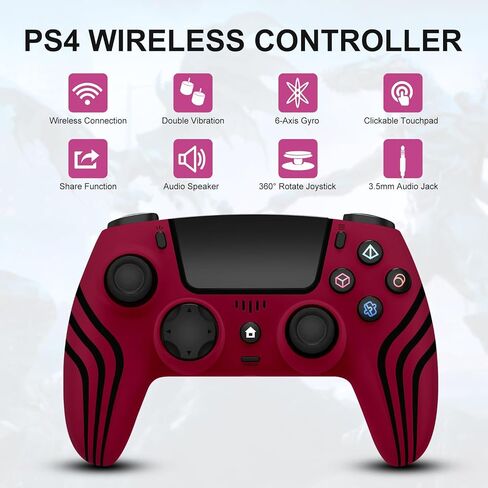 وحدة تحكم لاسلكية لجهاز PS4، وحدة تحكم متوافقة مع PS4/Slim/Pro، أحمر in Kuwait