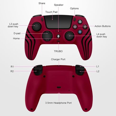 وحدة تحكم لاسلكية لجهاز PS4، وحدة تحكم متوافقة مع PS4/Slim/Pro، أحمر in Kuwait