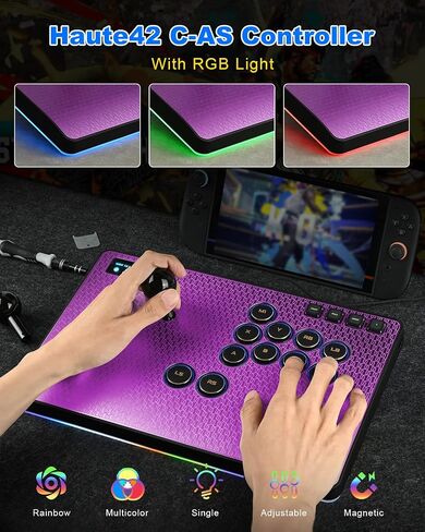 عصا تحكم أركيد بدون ذراع: عصا أركيد مغناطيسية CAS مع RGB، عصا قتال Haute42 CAS من الألومنيوم الممتاز للكمبيوتر/PS3/PS4/لعبة التبديل مع زر قفل يدعم التبديل السريع وSOCD (أرجواني) in Kuwait