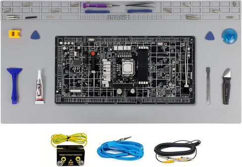 Extra Large Soldering Mat with Wristband & Grounding Accessories, 32.3’’x16.6’’ Large Silicone Solder Mat, 932℉ Heat Resistant Mat, Large Repair Workbench Pad for Electronics Repair (Light Grey) in Kuwait