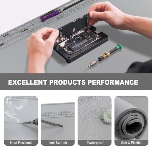 Extra Large Soldering Mat with Wristband & Grounding Accessories, 32.3’’x16.6’’ Large Silicone Solder Mat, 932℉ Heat Resistant Mat, Large Repair Workbench Pad for Electronics Repair (Light Grey) in Kuwait