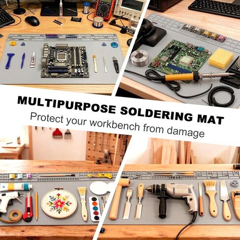 Extra Large Soldering Mat with Wristband & Grounding Accessories, 32.3’’x16.6’’ Large Silicone Solder Mat, 932℉ Heat Resistant Mat, Large Repair Workbench Pad for Electronics Repair (Light Grey) in Kuwait
