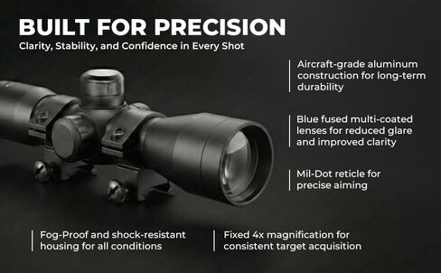 4x32 Rifle Scope for Ruger 10/22 – Fixed Power Optic with Weaver Rail Base & Rings, Matte Black Aluminum Hunting Scope in Saudi Arabia
