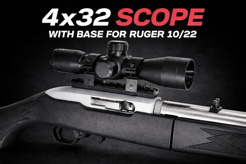 4x32 Rifle Scope for Ruger 10/22 – Fixed Power Optic with Weaver Rail Base & Rings, Matte Black Aluminum Hunting Scope in Saudi Arabia