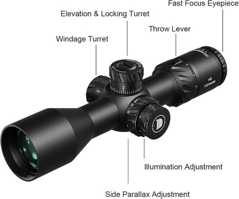 DISCOVERYOPT HD 3-12x44 FFP Rifle Scope, First Focal Plane MPVO with Red Illuminated Reticle, Side Parallax, Locking Turrets, 30mm Tube for Hunting, Waterproof, Fogproof, Shockproof in Saudi Arabia