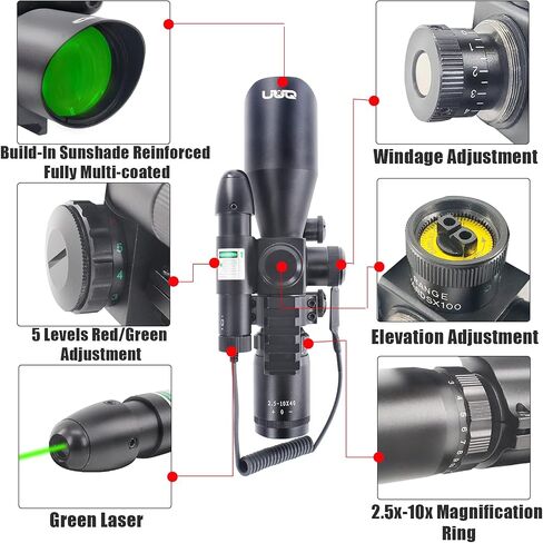 UUQ 2.5-10x40 Combo Rifle Scope, Dual Illuminated Mil-dot Reticle, W/Mini Reflex 3 MOA Red Dot Sight and Laser Sight in Kuwait
