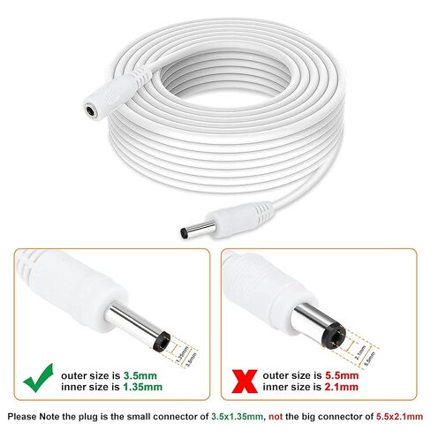DC Power Extension Cable 33ft 1.35mm x 3.5mm Compatible with 5V DC Adapter Cord for CCTV Security Camera IP Camera Standalone DVR (33ft DC3.5mm Plug White) in Kuwait