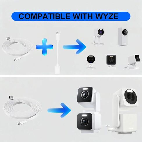 50FT/15m USB C Extension Cable for WYZE Duo Cam Pan Indoor/Outdoor,WYZE Cam Pan v4,Wyze Cam v3,Wyze OG,Petcube Cam 360/TP-Link Tapo C120,CCTV Camera,USB to Type C Long Flat Charging Charger Cord in Saudi Arabia