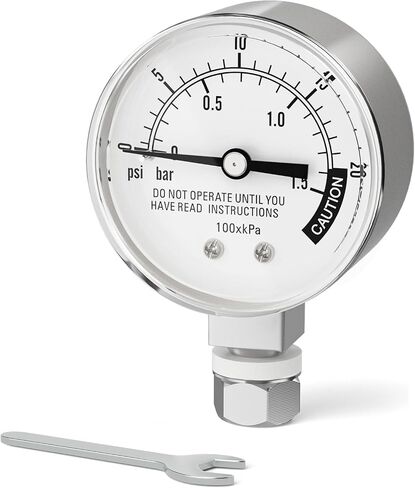 0-20PSI Stainless Steel Pressure Cooker Gauge, 2" Dial Size, 1/8" NPT Lower Mount, with Plastic Washer, Washer, Nut, 14mm Wrench, for Pressure Canners, Cookers and Steam Tanks in Saudi Arabia