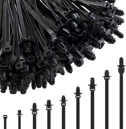 260Pcs Push Mount Cable Zip Tie,Nylon Self Locking Cable Strap,9 Most Popular Sizes,Heavy Duty Nylon Push Mount Self Locking UV Resistant Assortment For Indoor,Construction,Electronic and Auto in Kuwait