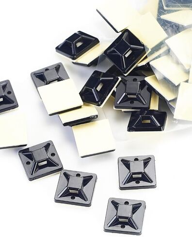 HS Cable Tie Mounts Self Adhesive with Screw Hole Zip Wire Tie Mounting Base Holder (100 Pack) Squares 1x1 Inch,Black in Kuwait