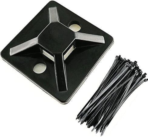 HS Cable Tie Mounts Self Adhesive with Screw Hole Zip Wire Tie Mounting Base Holder (100 Pack) Squares 1x1 Inch,Black in Kuwait