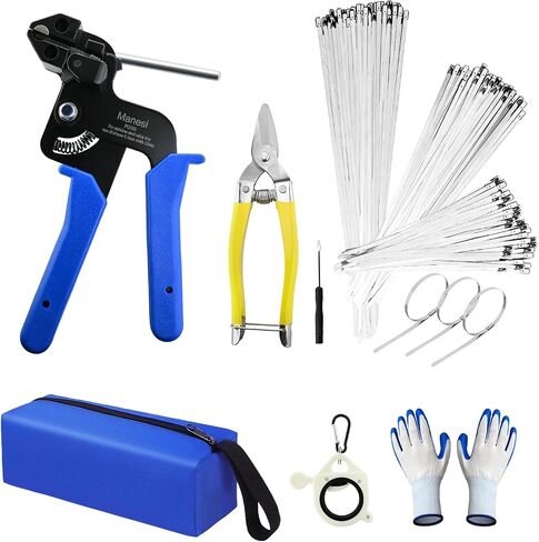 106PCS Heavy Duty 304 Stainless Steel Cable Tie Gun Kit, Includes 100PCS 11.8 Inch Metal Zip Ties, Self-Locking, UV & Corrosion Resistant, for Fence, Exhaust Pipe, Chicken Coop, Farm Use in Kuwait