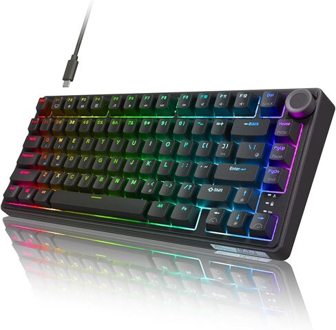 RK ROYAL KLUDGE R75 Wired Mechanical Keyboard with Volume Knob, 75% Mechanical Gaming Keyboard Gasket Mount, Hot Swappable Silver Switch, MDA Profile PBT Keycaps, Creamy Keyboards, Black in Saudi Arabia
