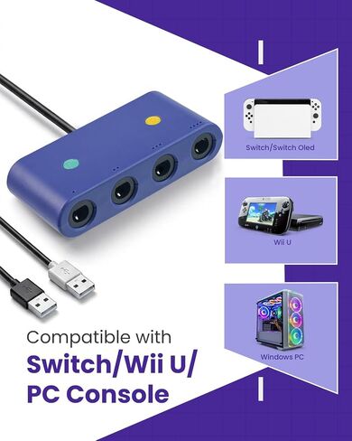 4 Port Adapter for Gamecube Controller, Compatible with Switch / Wii U / PC in Kuwait