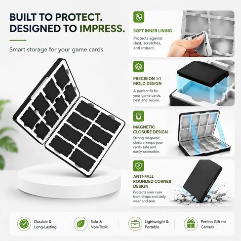 VANPARK Game Card Case for Gameboy Advance Game, 16 Silicone Slots Magnetic Closure Organizer Holder for GBA Cartridges in Kuwait