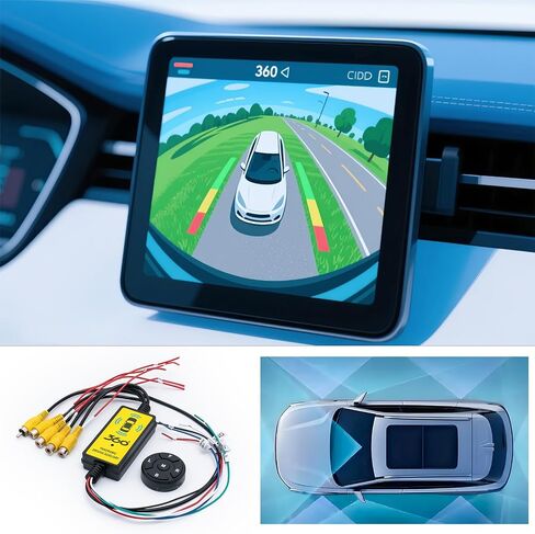 4 in 1 Car Camera Video Switcher with Remote Control, 360° Panoramic View for Left Right Front Rear, Easy Installation, 12V/24V Truck Compatible in Kuwait
