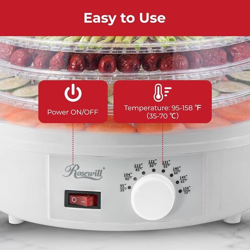 Rosewill Food Dehydrator Machine, 5 BPA-Free 12.6’ Trays, Adjustable Temperature Controls | 95-158°F | 350W, Jerky, Herbs, Fruit, Veggies, Dried Snacks, White in Kuwait