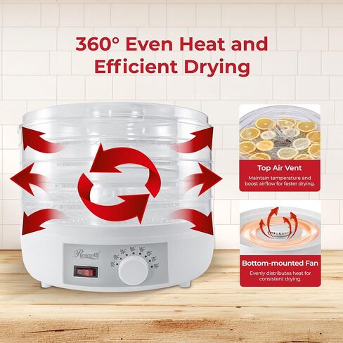Rosewill Food Dehydrator Machine, 5 BPA-Free 12.6’ Trays, Adjustable Temperature Controls | 95-158°F | 350W, Jerky, Herbs, Fruit, Veggies, Dried Snacks, White in Kuwait
