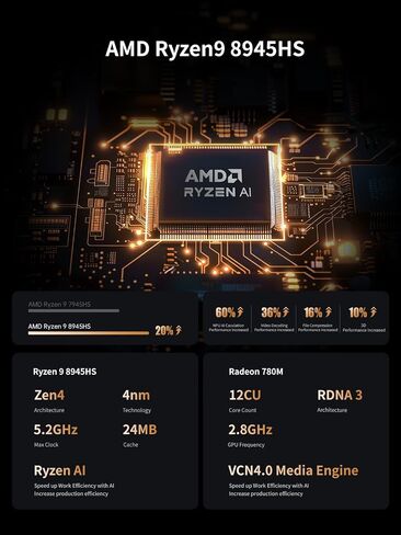 MINISFORUM UM890 Pro Mini PC, AMD Ryzen 9 8945HS (up to 5.2GHz) Mini Computers, 32GB DDR5 5600MHz RAM& 512 PCIe 4.0 SSD, Mini Desktop Quad Display HDMI/DP1.4/USB-C, AMD Radeon 780M/Dual LAN 2.5G in Kuwait