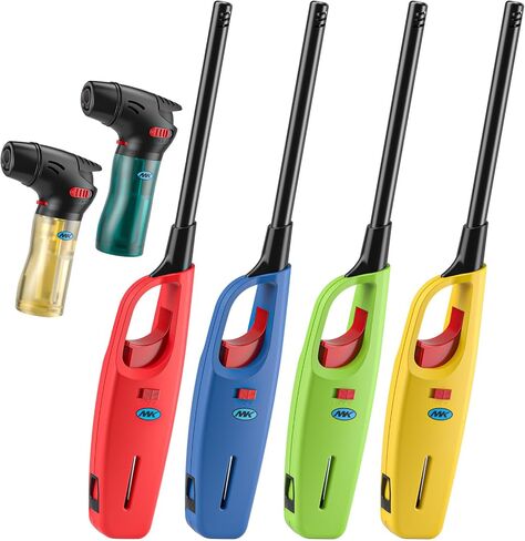MK Lighter 3-Pack Multi-Purpose Butane Lighters – 2 Large Soft Flame Utility + 1 Mini Torch, Refillable Adjustable Flame, for Candles & BBQ Lighters, Prepping & Camping Supplies (Assorted Colors) in Kuwait