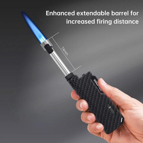 Torch Lighter with Flame Lock, Windproof Butane Lighter Refillable Single Jet Flame, 7.63" Extended Long for Candle, Camping, Grill, BBQ, Fireworks (Butane not Included) Black in Saudi Arabia