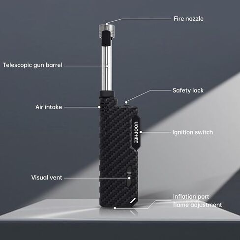 Torch Lighter with Flame Lock, Windproof Butane Lighter Refillable Single Jet Flame, 7.63" Extended Long for Candle, Camping, Grill, BBQ, Fireworks (Butane not Included) Black in Saudi Arabia